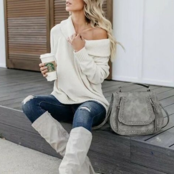 New Chenille Off the Shoulder Women's Cozy Sweater - Picture 2 of 8